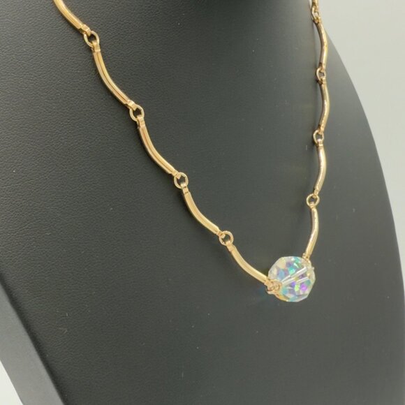 Vintage Sarah Coventry Gold-Tone Necklace Aurora Borealis Crystal Bead Accent - Picture 4 of 12